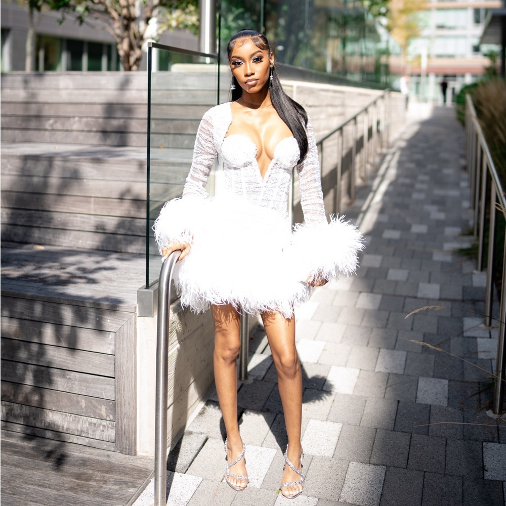 Chic White Feathered Dress